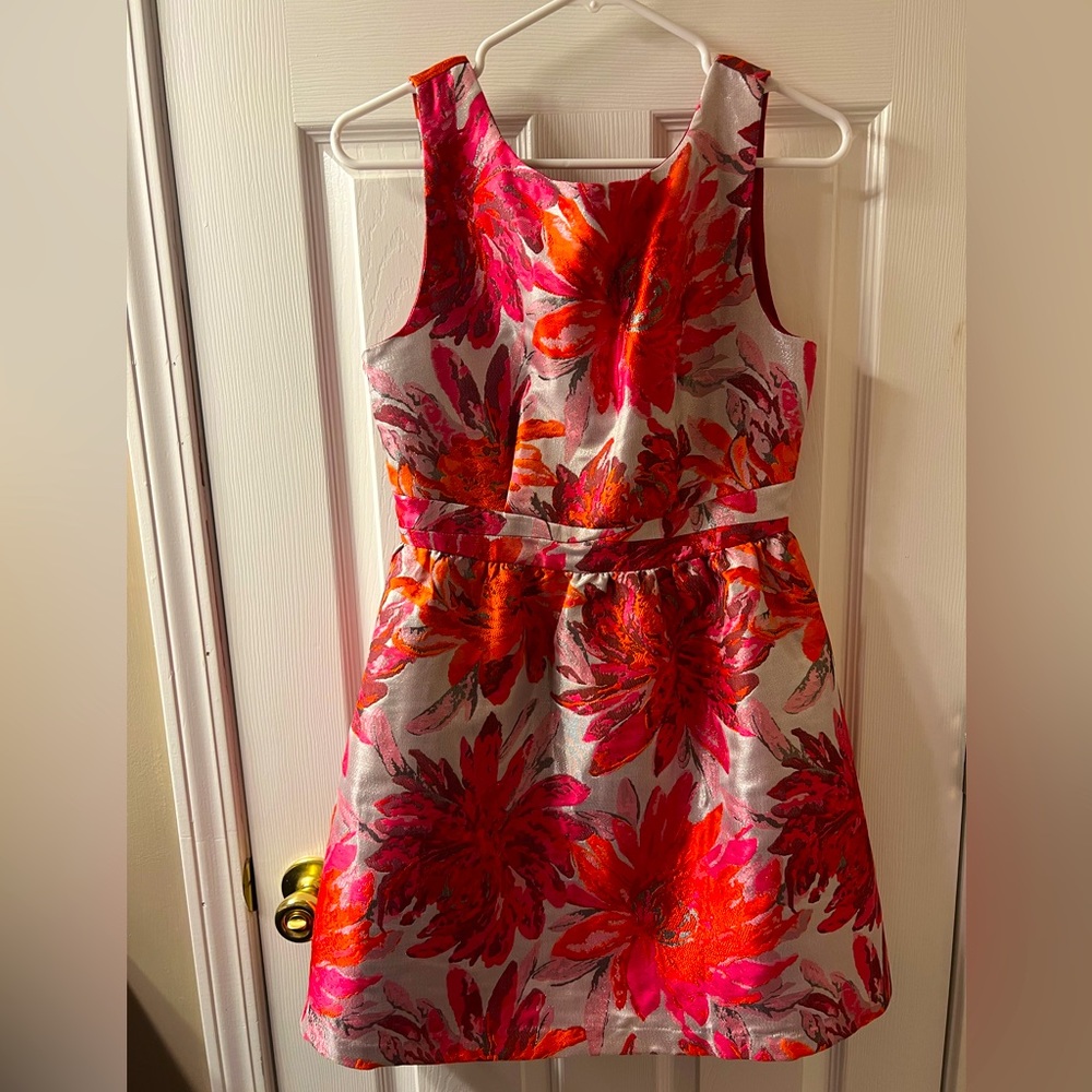 Ark & Co Pink and Silver Flowered Shimmer Cocktail Dress Size Small